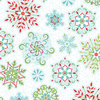SPARKLE. Tela Navidad Copos de nieve multicolor en fondo blanco.