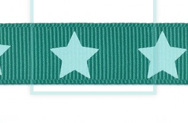 Gros Grain 16mm. Stars on turquoise background.