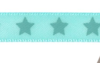 Satin bow 9mm. Stars on turquoise background.