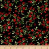 GLAMOUR. Mini rose rosse su sfondo nero in tessuto patchwork.