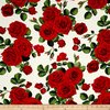 GLAMOUR. Red Roses in beige. Patchwork fabric.
