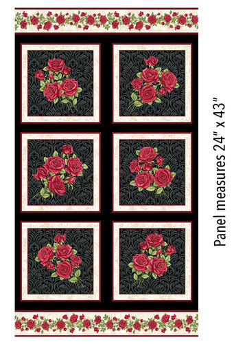 GLAMOUR. Panel rosas en fondo negro.  Medida aprox. 61x110
