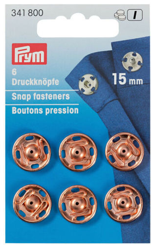 Pack PRYM. Snap Fasteners  size 15mm. 6  units.