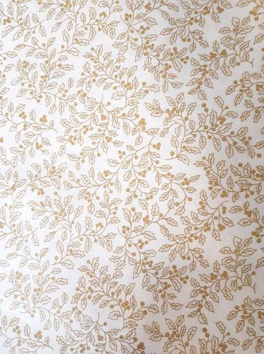 X'mas fabric.Mistletoe in cream background. 140cm wide.