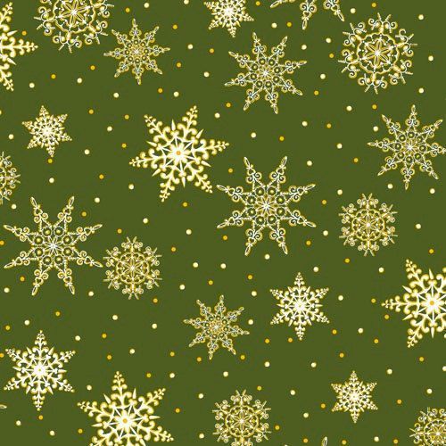 . X'mas Fabric. Snowflakes in green background.