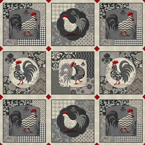 PROVENCE: Panel de gallos. Gris y Rojo. Medida aprox. 60x110 aprox.