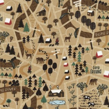 FUN. Mapa del bosque en fondo marrón.