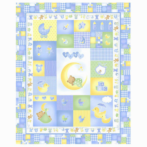 SLEEPY TIME. Panel bebé en azul y amarillo.Medida aprox. 90x110