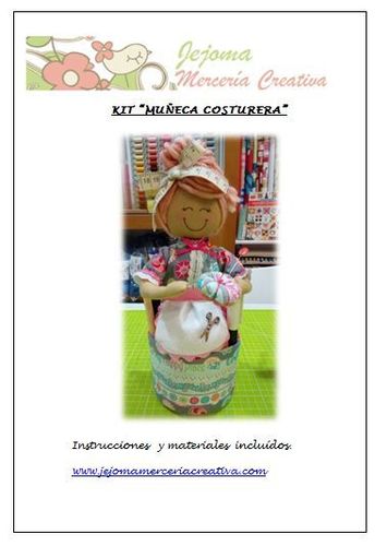 KIT MUÑECA COSTURERA ROSA. Incluye instrucciones y patrones.
