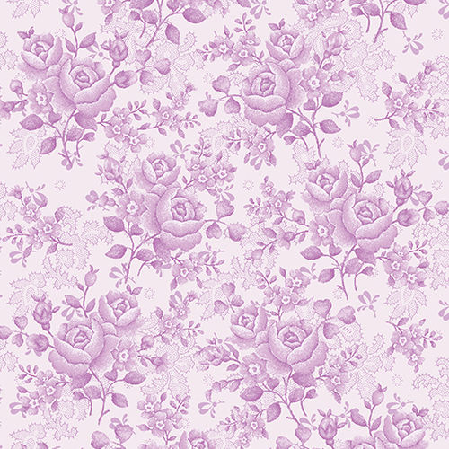 Back Patchwork flowers on lilac. Bernatex. Total fabric width 2.80 approx.