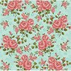 Back Patchwork flowers on turquoise background.  Total fabric width 2.80 approx.