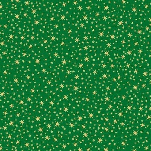 Tessuti di natale piccole stelle d'oro su sfondo verde.