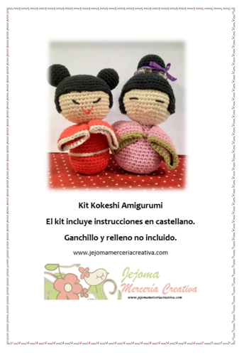 KIT AMIGURUMI KOKESHI. Instrucciones y materiales para la confección de muñeca Kokeshi.